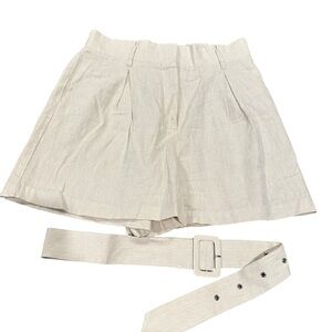 Ophelia Roe High Waist Linen Blend Lined Cream Shorts Belt Pockets sz Medium